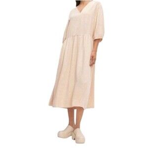 Everlane Tencel Puff Sleeve Midi Dress Cream Casual Chic Size XS